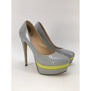 Onlymaker Platform Stilleto Pump Womens 14 EU45 Grey Yellow Round Toe Tall Heels